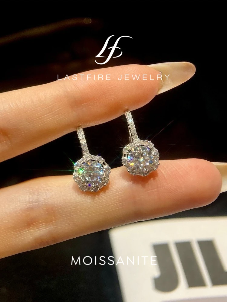 1CT Real Moissanite Diamond Engagement Hoop Earrings For Women Gift 925 Sterling Silver New Design Dazzling Luxury Jewelry