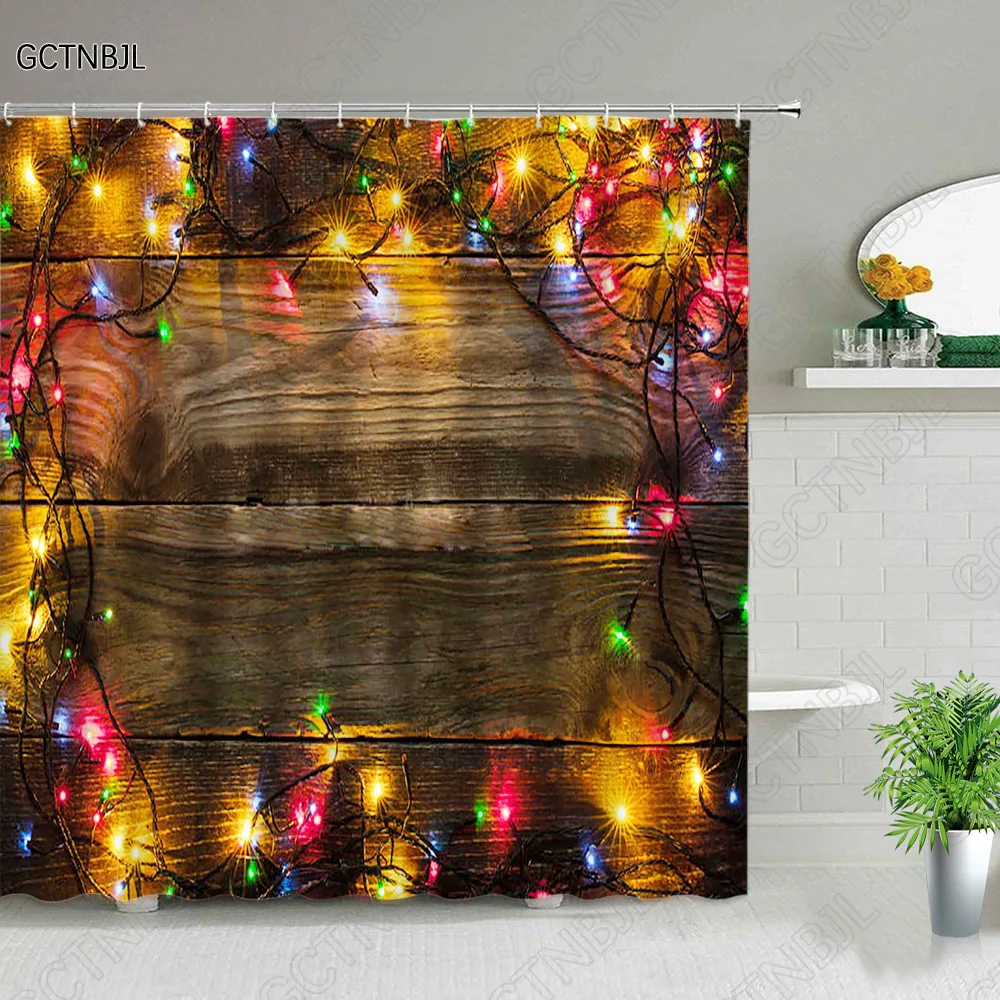 

Рождественские занавески для душа Цветные огни на старых деревянных досках Принты Рождественский тканевый декор Шторы для ванной комнаты Наборы аксессуаров для ванной