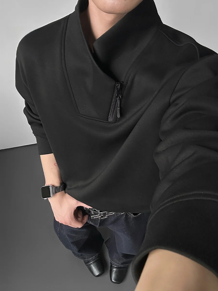 

Men's Zipper Hoodie Spring Autumn f Zipper No Hat Overhead Stand Collar Inner Wear Faion High End American Heavyweight J...