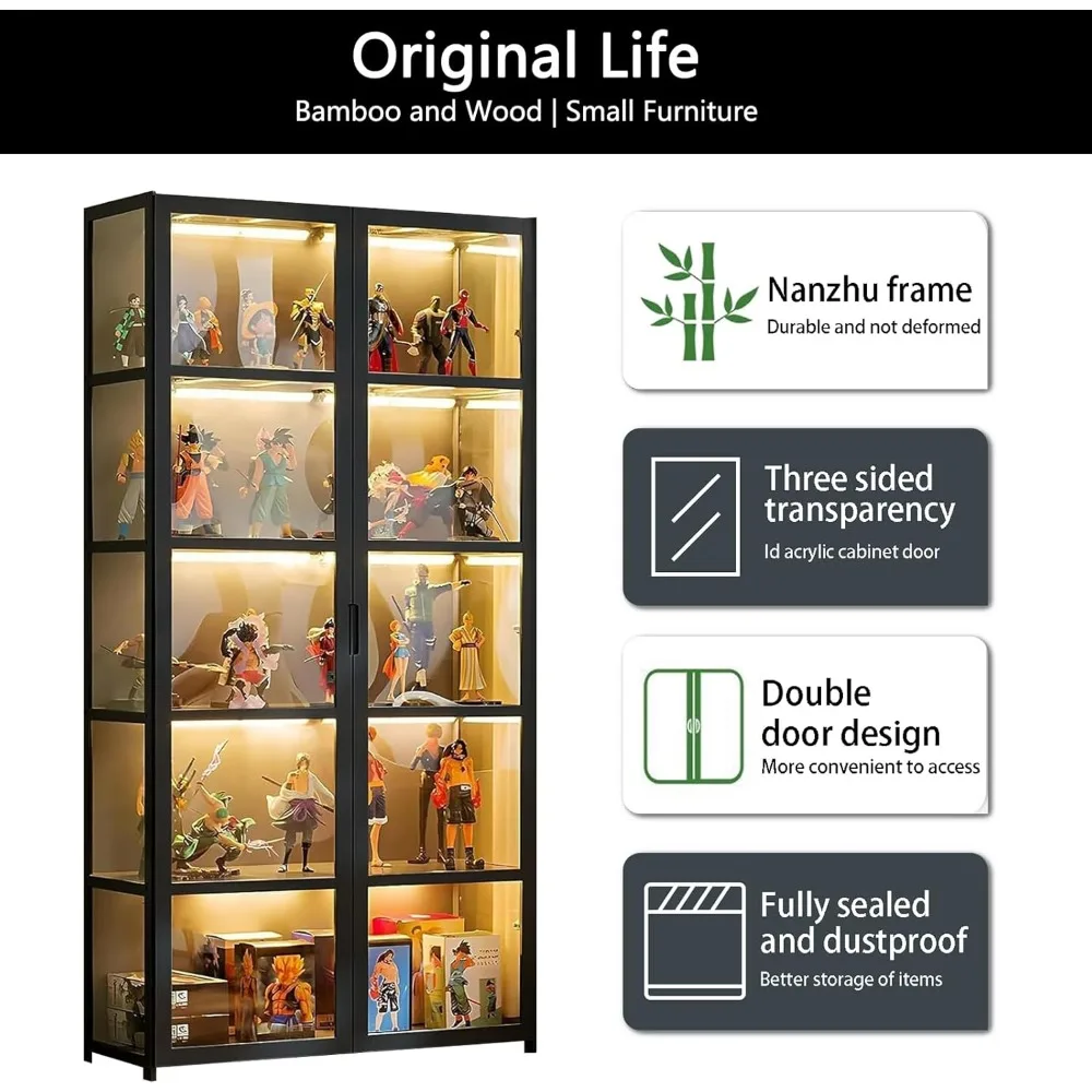 5-Tier Curio Display Cabinet, Storage Shelves with Acrylic Door, Collectibles Toy Organizers Rack & Display Shelf, Display Case