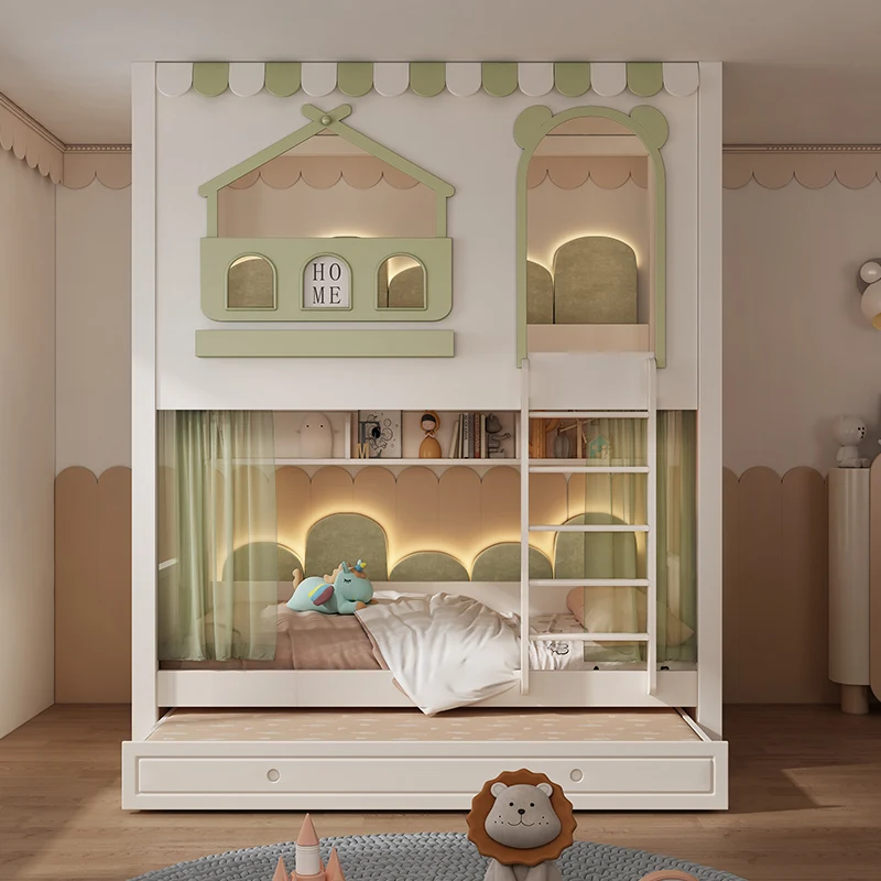 جميع سرير الأطفال المصنوع من الخشب الصلب، شقة صغيرة، سرير صبي لأعلى ولأسفل، سرير مرتفع ومنخفض، سرير الأم والطفل، بطابقين علويًا #5