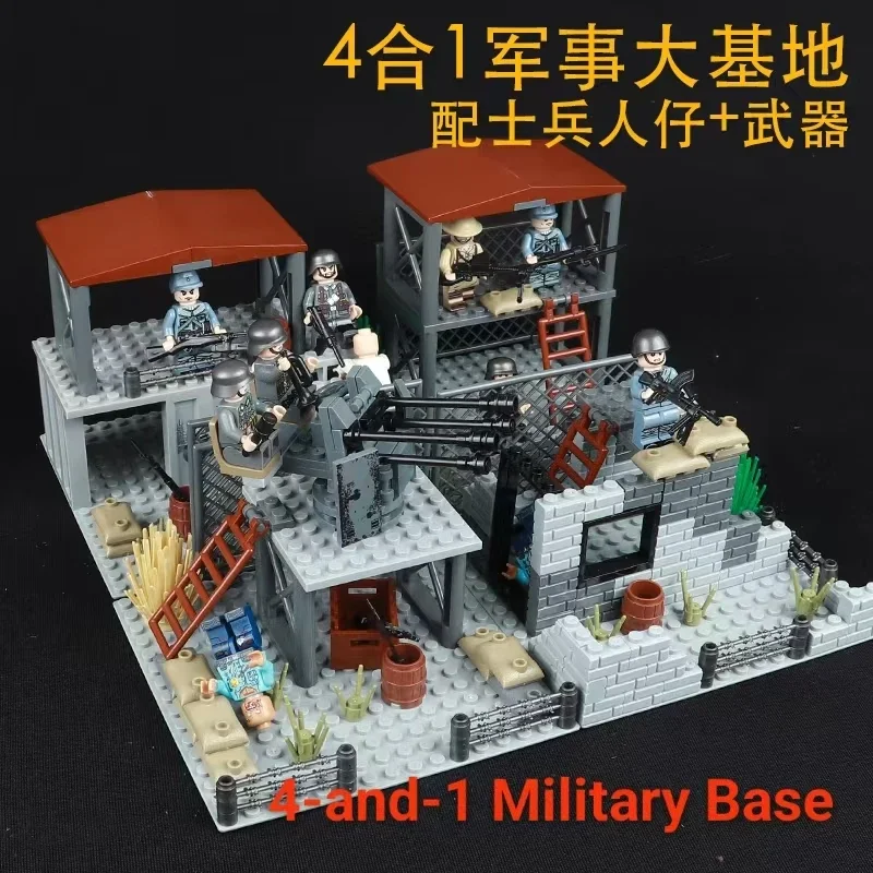 Base militaire Legos Compatible, quartier général, forteresse post-apocalyptique, blocs de construction abandonnés, scénarios de ruines de la seconde guerre mondiale