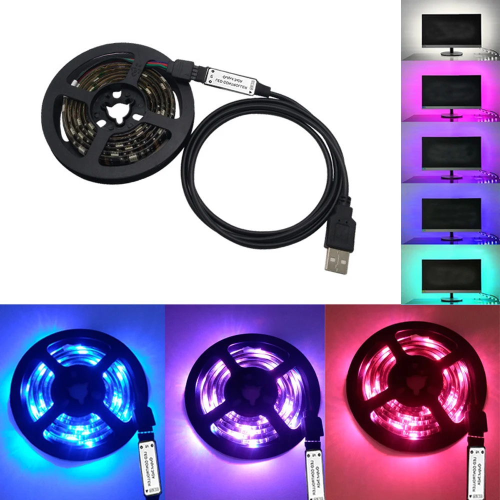 5V 5050 RGB LED Strip Light USB Power Remote Control 5m 10m Lights Tape TV Backlights Holiday Decoration 0.5/1/2/3m Black PCB