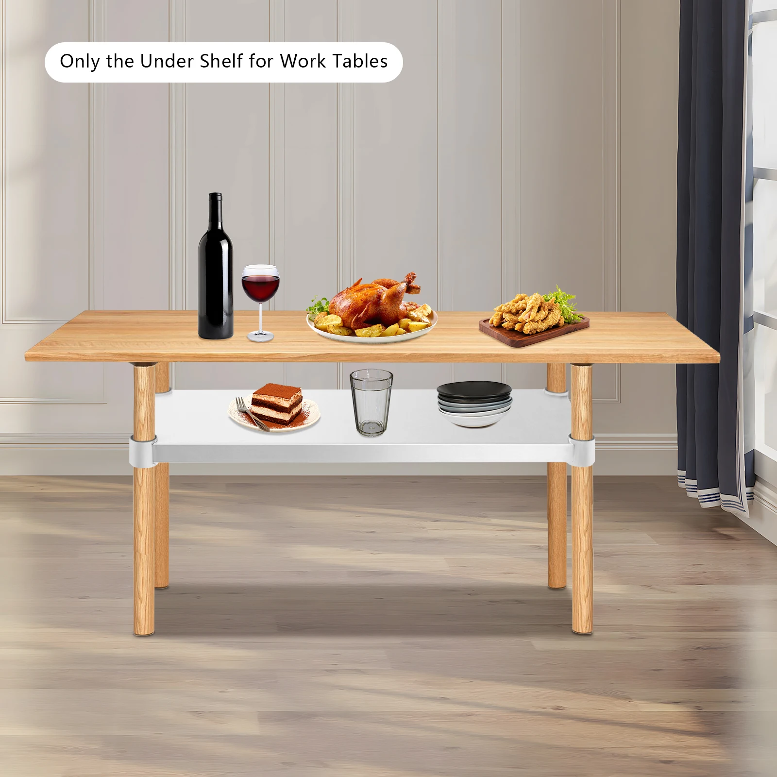 

Adjustable Stainless Steel Under Shelf, Multi-Functional Practical Addition for Worktable Cart Standard&Backsplash Worktable