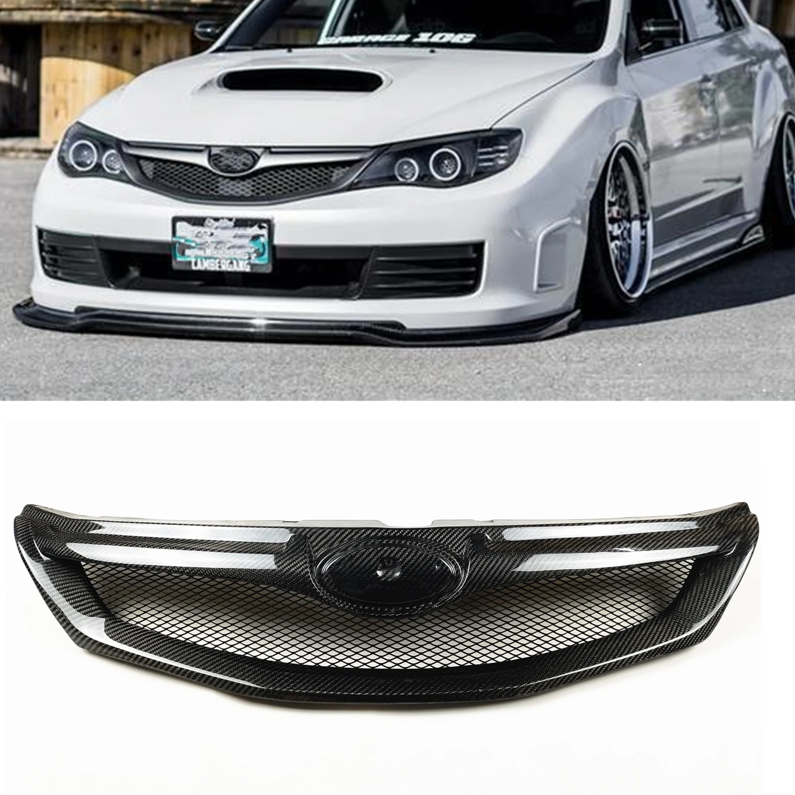 

Поп-гоночный гриль для Subaru Impreza WRX STi Hatchback 2008 2009 2010-2011, передняя решетка из настоящего углеродного волокна, верхний бампер, сетка капота