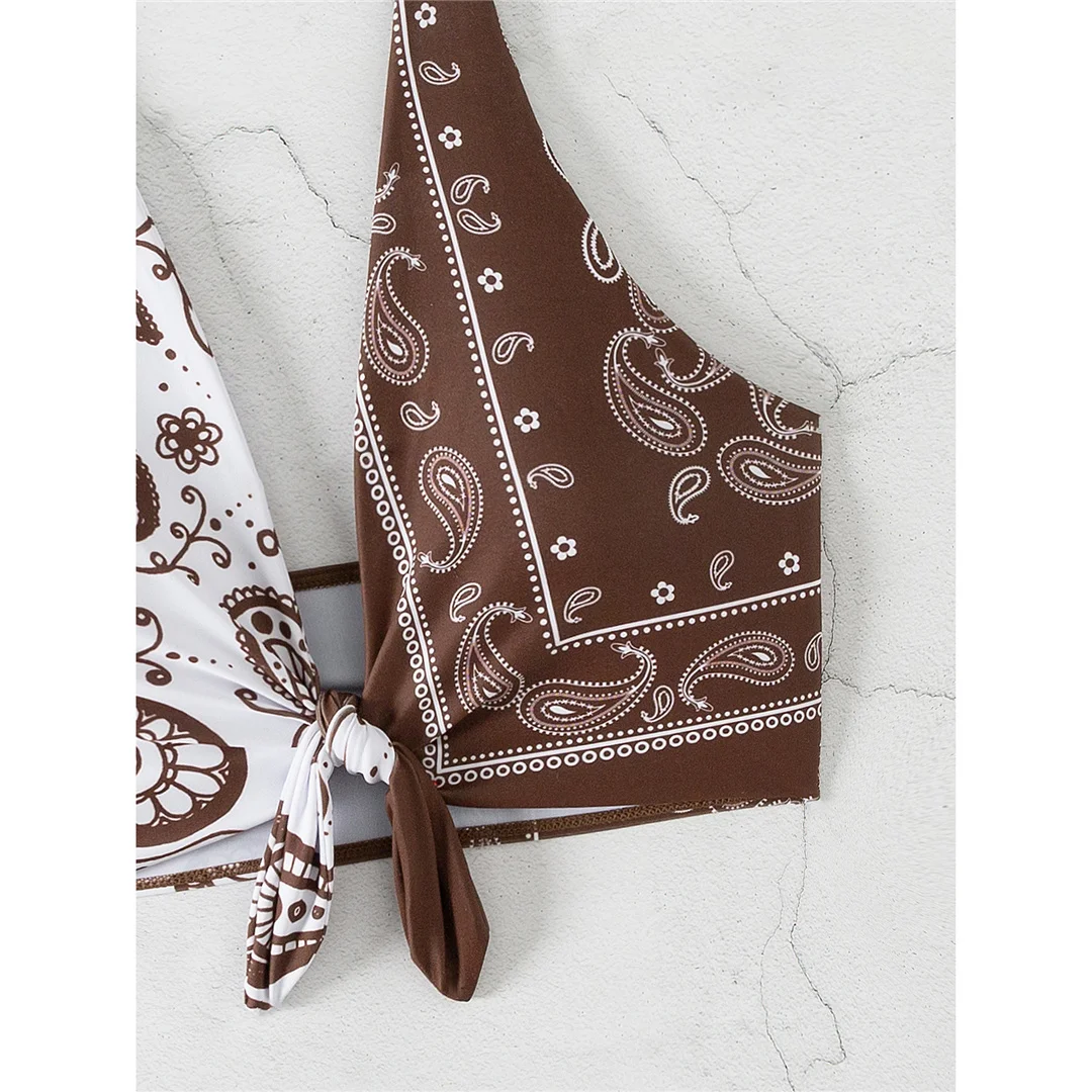 XS - L Sexy bedrucktes, gespleißtes Neckholder-Bikini-Oberteil mit Knoten, Damen-Badeanzug, Badebekleidung, Badeanzug, Strand-Oberteil V5817 – Detail 12
