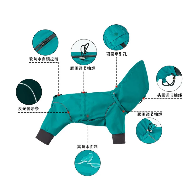 Waterproof Four Leg Dog Rain Breathable Light Traction Outdoor Coat Small Medium Large Dogs Summer