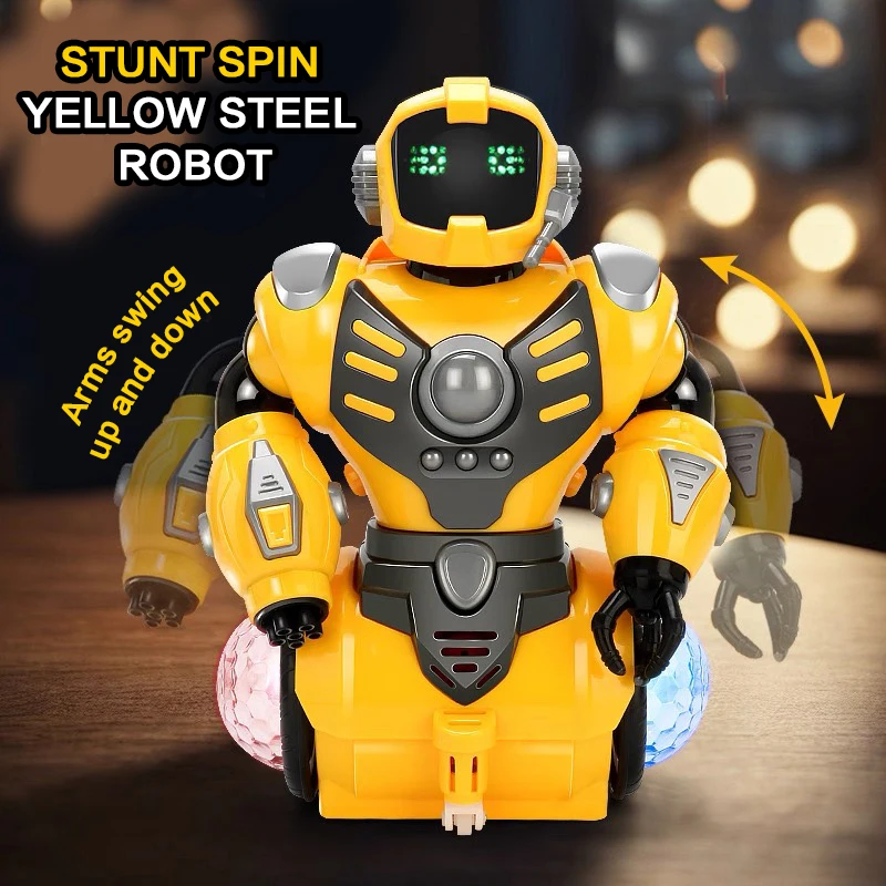 Elektryczne zabawki roboty dla niemowląt 360 °   Obrotowy robot z efektami specjalnymi, kolorowym dźwiękiem i światłem, fajny prezent dla dzieci.