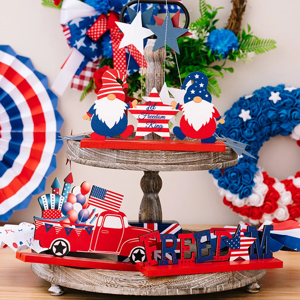 

3Pcs Carefully Carved Wooden Patriotic Decor Independence Day Centerpieces Tabletop Adornments