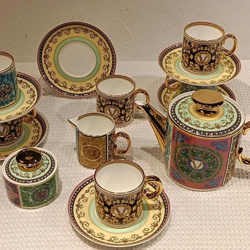 New European color pattern 15-piece ceramic tea  coffee set