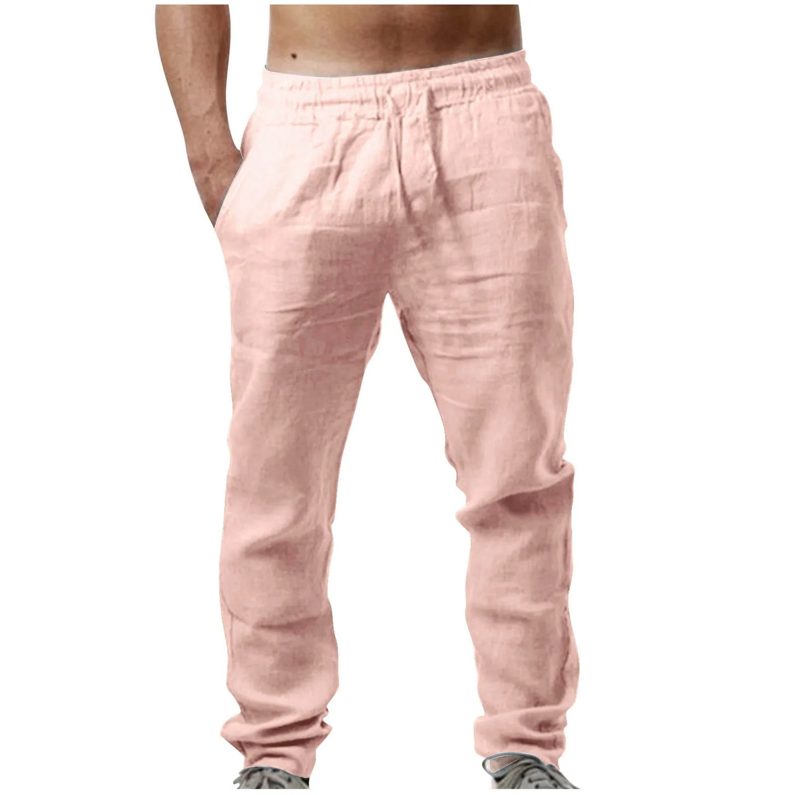 Elastische Herenbroek Effen Kleur Ademende Katoenen Linnen Losse Casual Broek