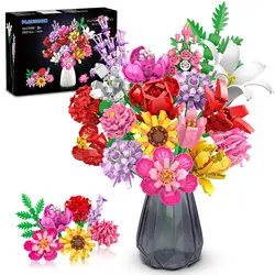 Flower Bouquet Building Set-Botanical Toy Rose Sunflower Home Plant Decor 18 Flowers Models Birthday Gift for Adult Women Kids8+