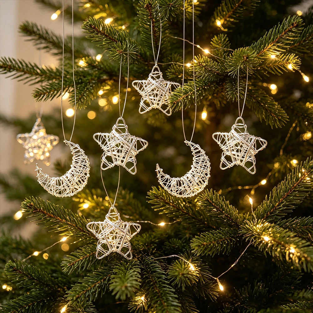D9 6PCS Crescent Sun Wire Wrapping Hanging Crystal Suncatchers Window Car Charm Mirror Moon Pendant Keychain Decor Accessories