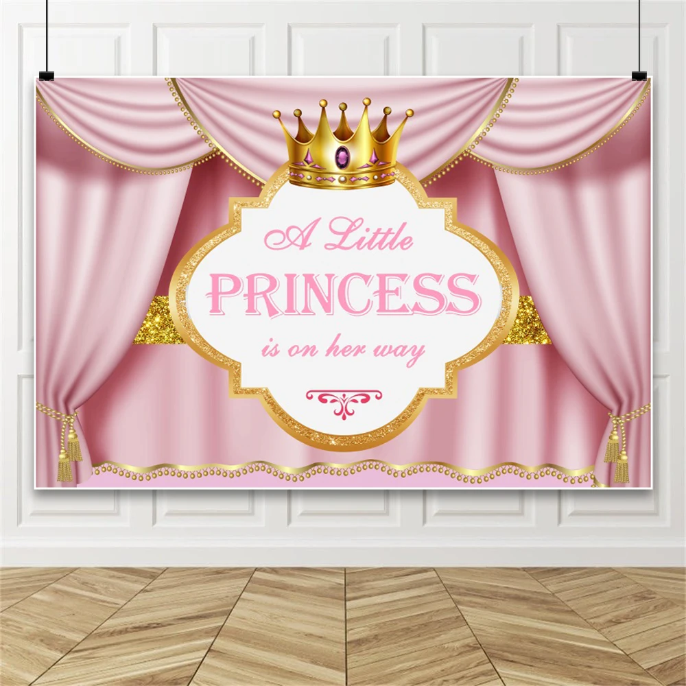 

Princess Prince Crown Birthday Party Banner Photography Background Pink Curtain Baby Shower Party Decor Barkdrop Photo Studio