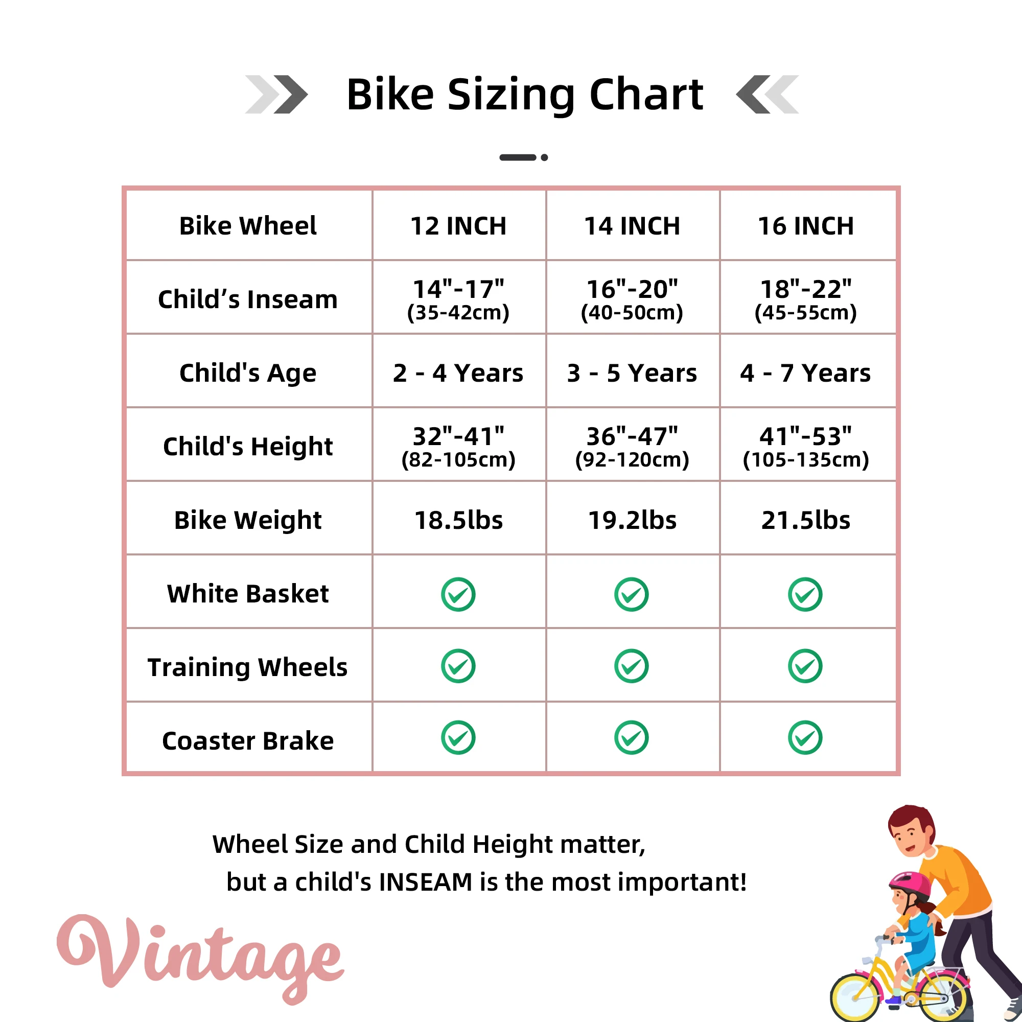 JOYSTAR Vintage-Kinderfahrrad mit Stützrädern und Korb, 12, 14, 16, 20, 24 Zoll Mädchenfahrrad für 2–14 Jahre, Farbtonrosa