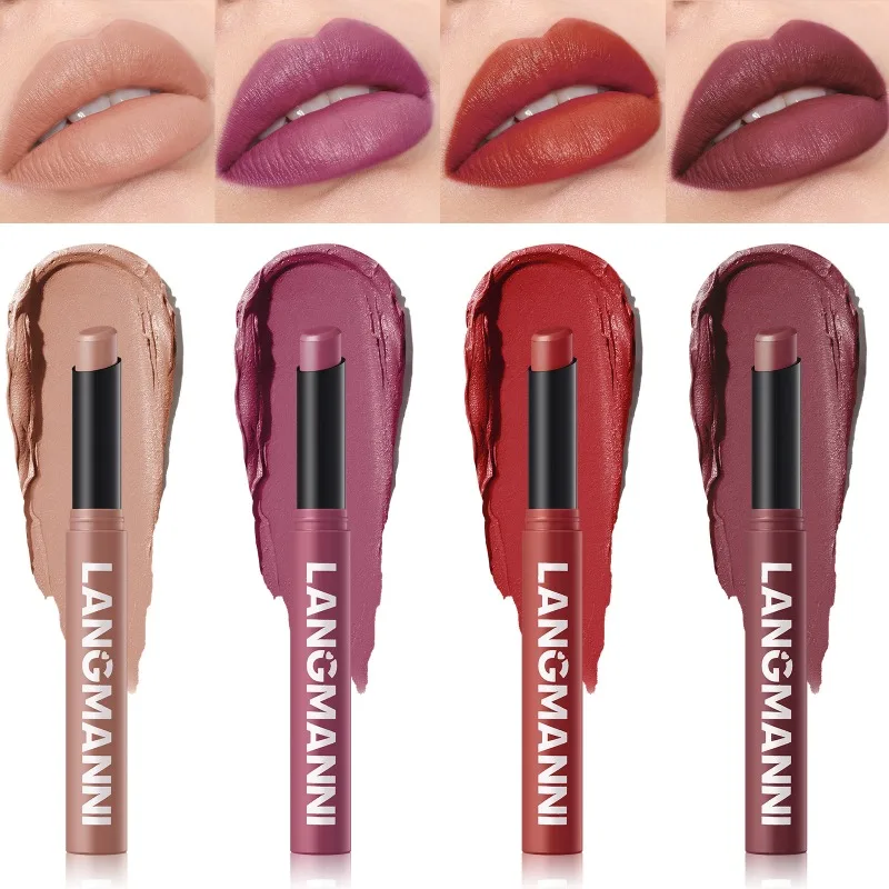 Matte Lipstick Non-Stick Cup Long-Lasting Velvet Finish Lipstick Pen Smooth Matte Lip Color Waterproof Non-Fading 12 Colors Nude