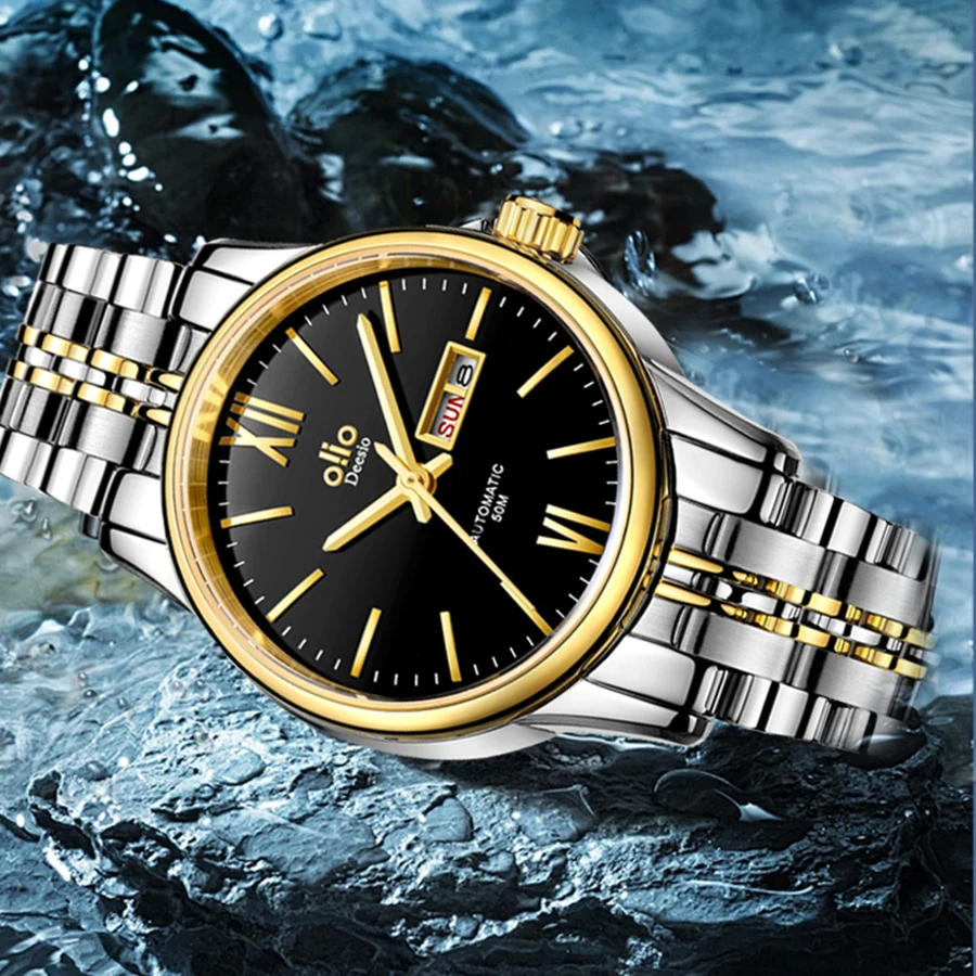 Deesio relógio mecânico masculino com vento automático, movimento japonês, 42mm, cristal de safira, 50m, à prova d'água, automático, caixa de aço inoxidável, presente