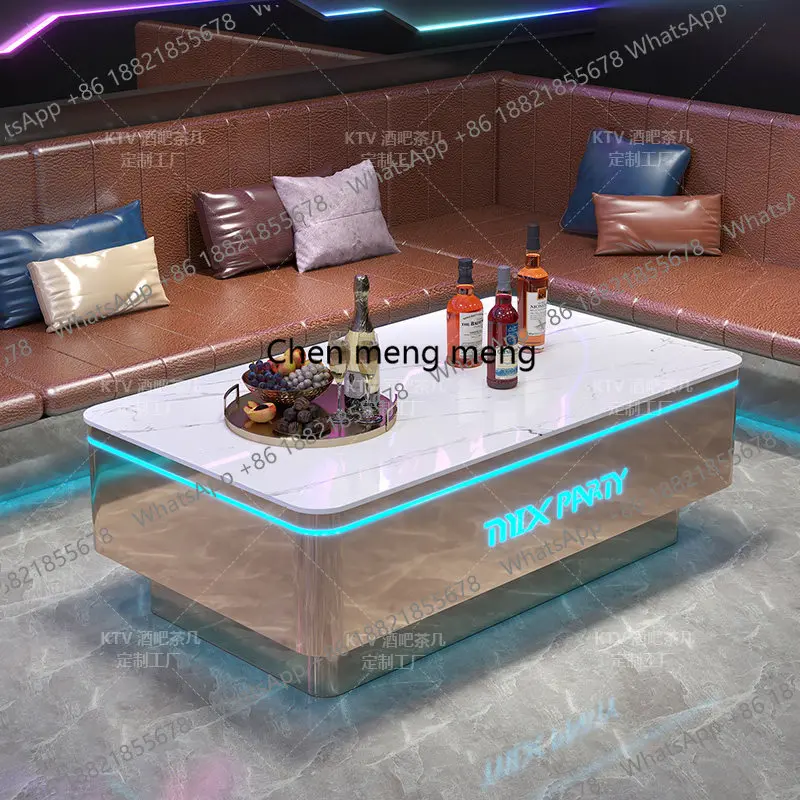 

New KTV Stainless Steel Luminous Coffee Table for Bars and Club Rooms, Customizable Luminous Tempered Glass Table