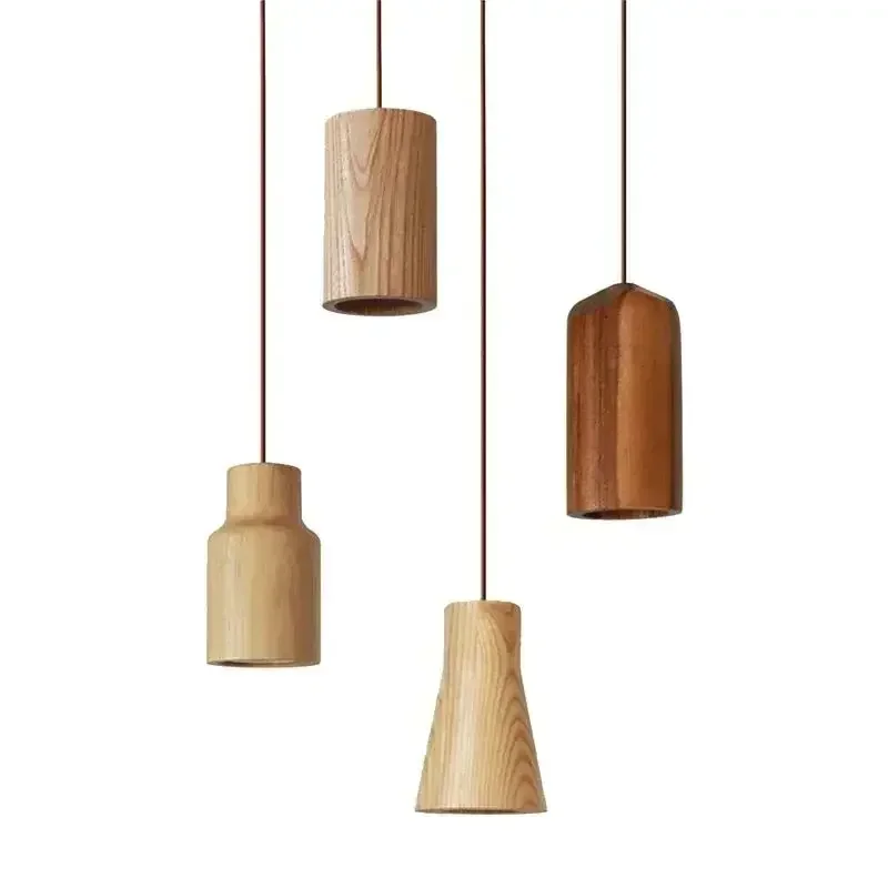 Nordic Wood Rubberwood Pendant Light Single Head for Bedroom Restaurant Cafe Decorative LED Platform Front Window Lighting