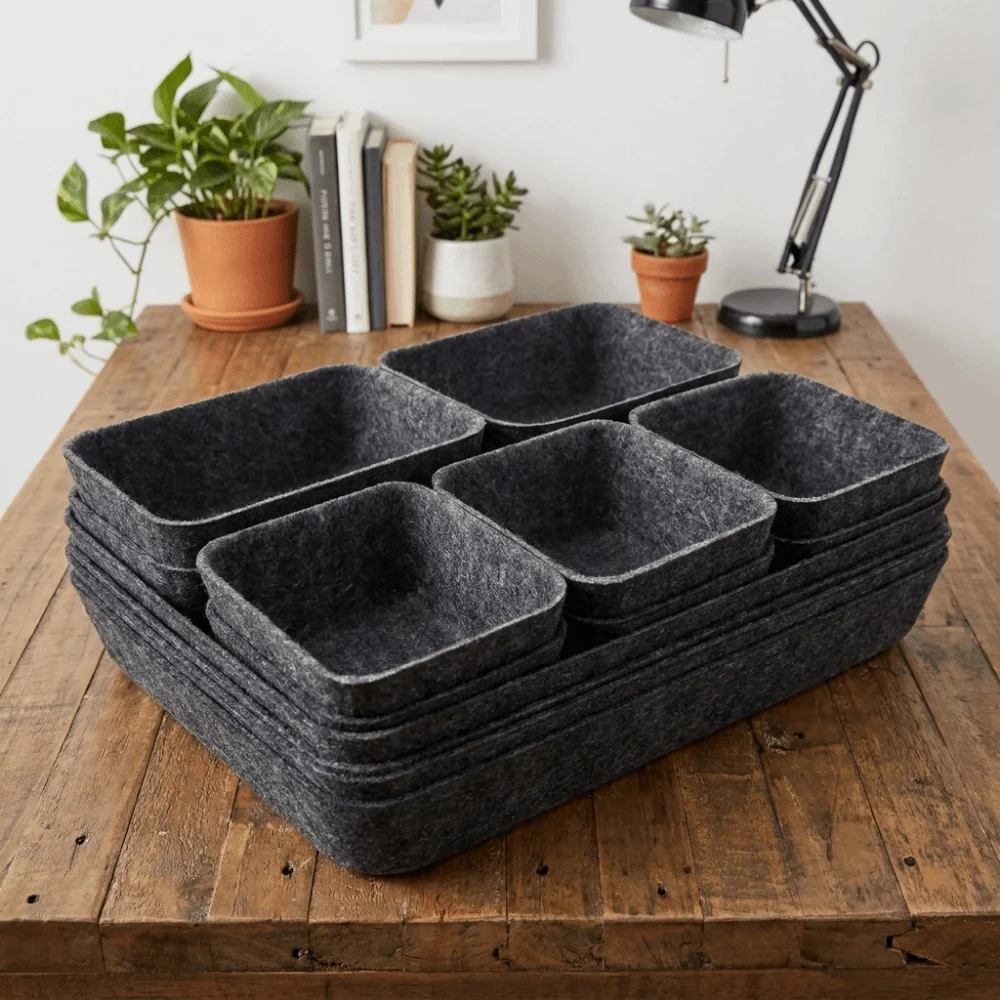 16Pcs/Set Creative Felt Storage Box Set Seamless Space-Saving Drawer Organizer Large Capacity Stackable Desktop Sundries Box