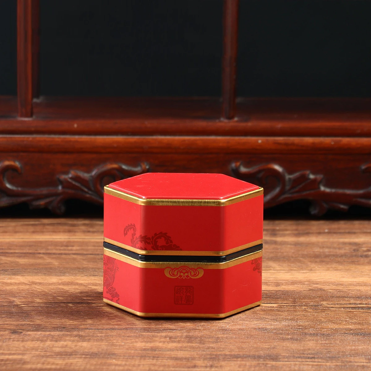 New Loose Tea Sealed Storage Cans Chinese Style Metal Hexagonal Tea Packaging Box Travel Portable Small Tea Storage Tanks