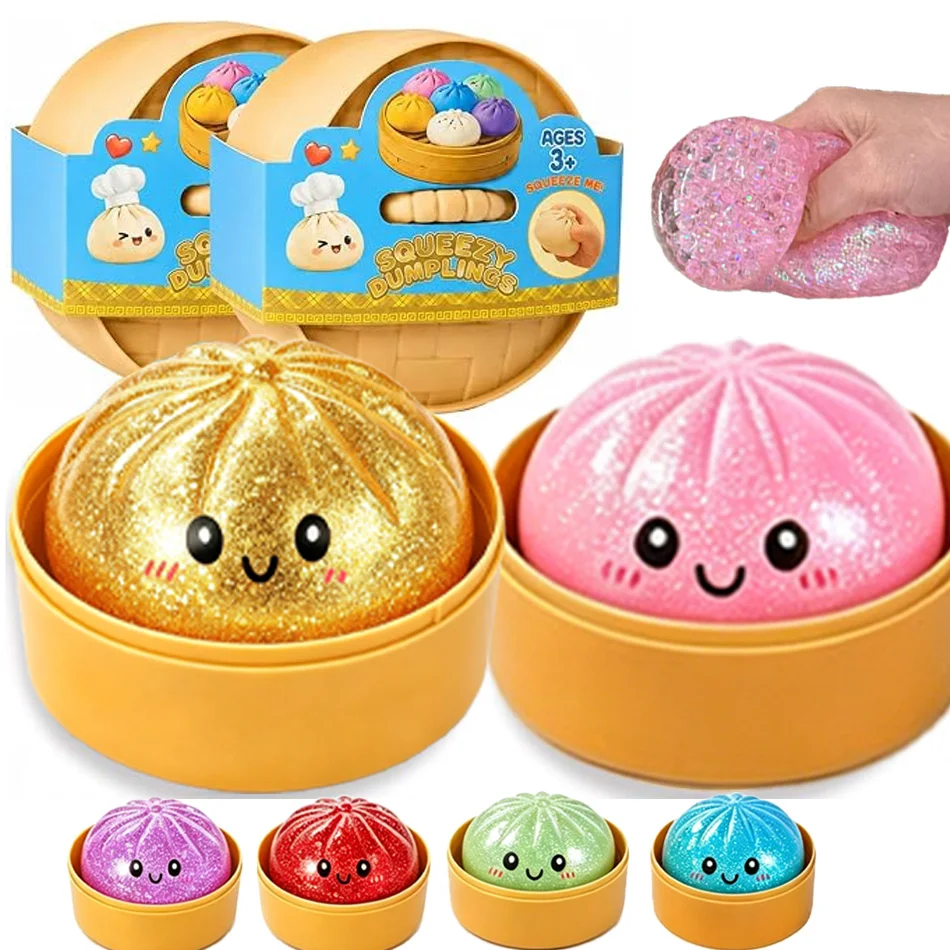 Image of Heiß 1-12 Stück Glitzer-Teigtaschen-Spielzeug mit Box, sensorisches Quetschspielzeug zur Stresslinderung