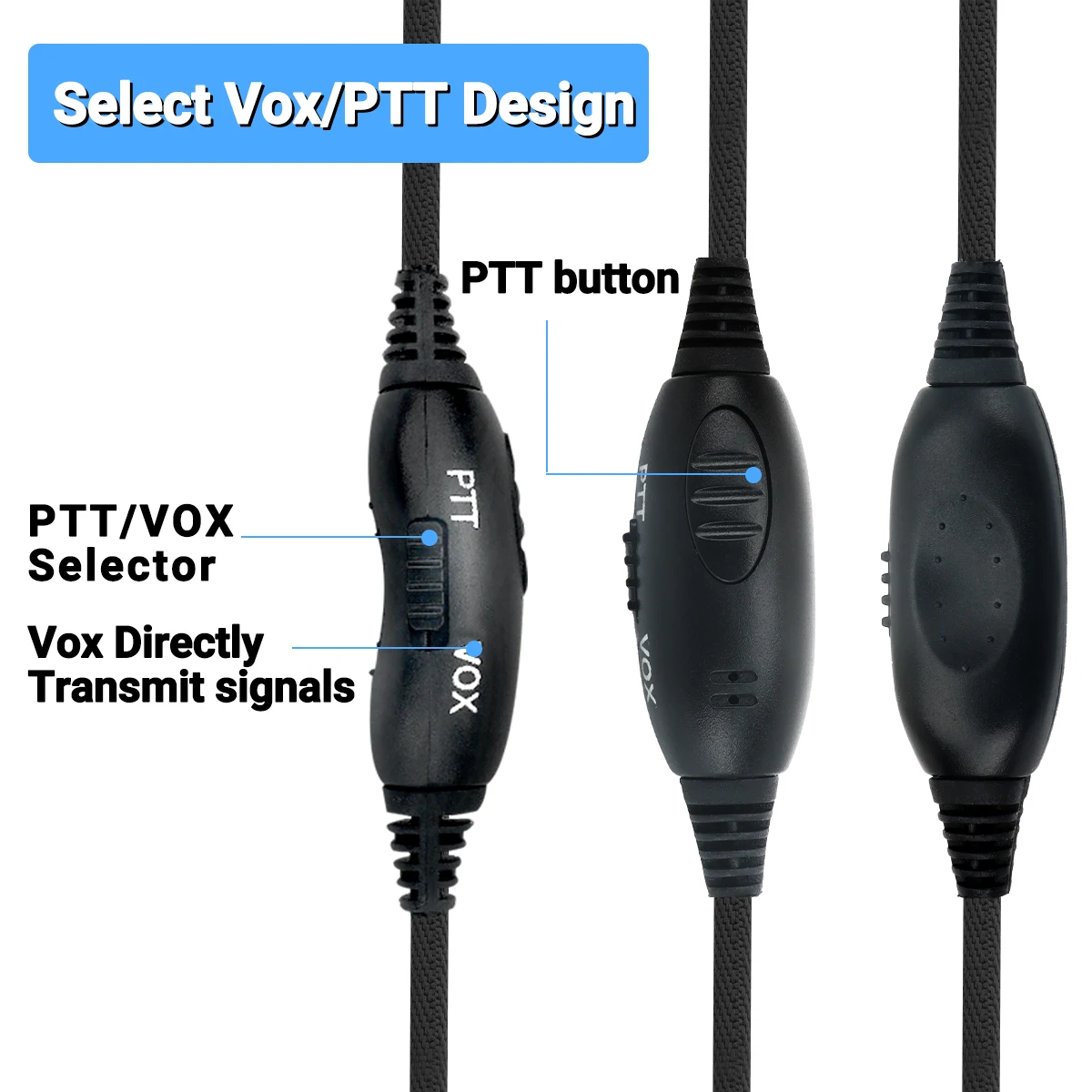 ABBREE PTT VOX MIC سماعة أذن مرنة سماعة لاسلكية تخاطب لراديو Baofeng UV-21 Pro UV-5R Quansheng UV-K5(8) UV-K6 اتجاهين