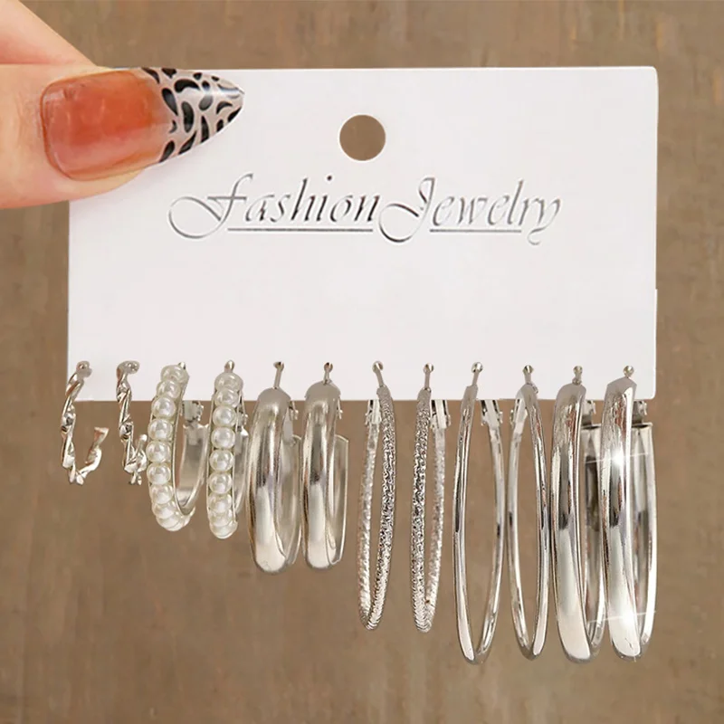Silver Color Butterfly Earrings Set For Women Girls Vintage Pearl Circle Geometric Twist Hoop Earrings 2022 Trendy Jewelry Gifts