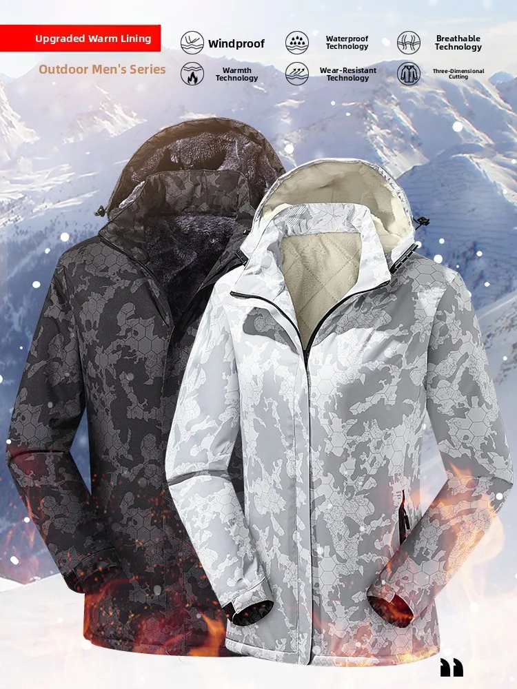 

Мужская зимняя куртка для активного отдыха с капюшоном, на флисовой подкладке, ветрозащитная, теплая, из полиэстера, для молодежи, для альпинизма