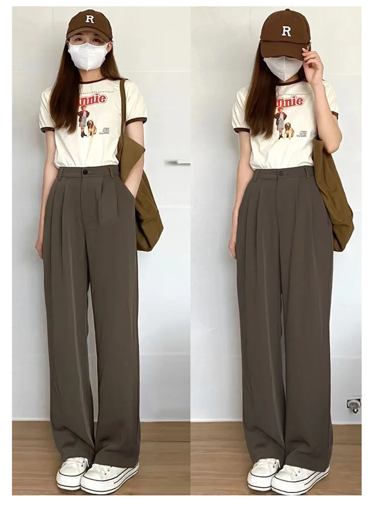 

Top Quality 2024 Women's Pant Winter Wide Leg Solid Color Suit Pants Casual Female High Waist Straight Women Loose Trouser W170