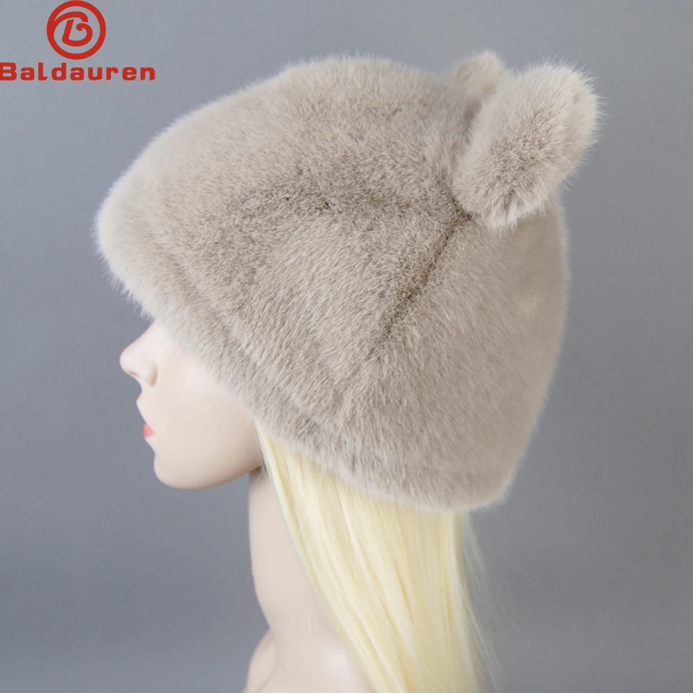 

Winter Luxury Faux Mink Fur Beanies Caps Women's Earmuffs Fashion Warm Cap Berets Faux Mink Fur Brim 2025 Fashion Warmer Cap