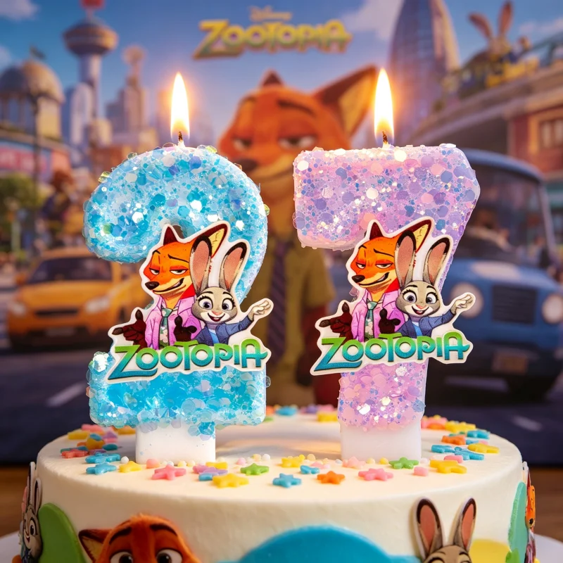 Świeczki do tortu z motywem Zootopia, cyfry 0-9, dekoracja na tort urodzinowy, ozdoba na tort urodzinowy Zootopia, zabawki na baby shower, prezenty.
