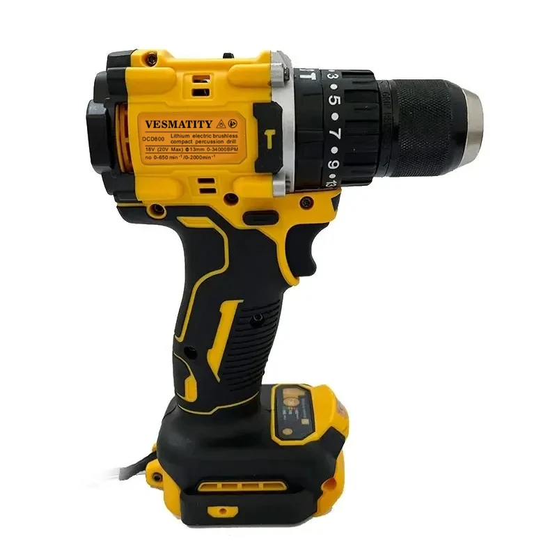 Vesmatity DCD800 Brushless Compact Drill Driver 20V 90Nm Torque 2 Speed Cordless Tool for Home Workshop for DeWALT Battery