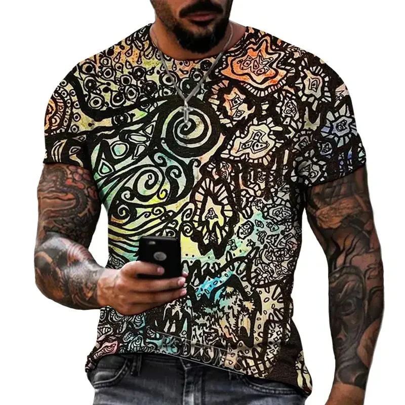 Novel Graffiti Summer Men's 3D T-shirt personality Design  Retro Short Sleeve Top Casual Clothing Male of tshirt Oversized