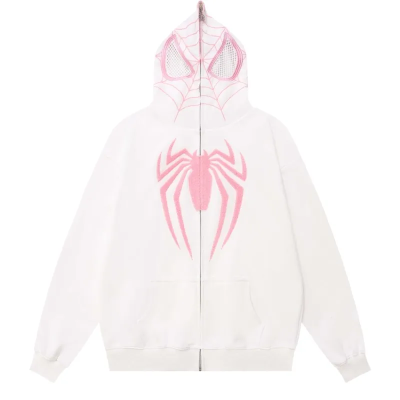 Vintage Printed Spider Hoodie Women Men Casual Full Zip Up Hood Shirt 2024 Harajuku Streetwear Oversized Sweatshirts Y2K Clothes