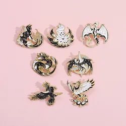 Black and white cartoon style dinosaur monster brooch cartoon animal roc bird nine tailed fox koi crane China-Chic badge