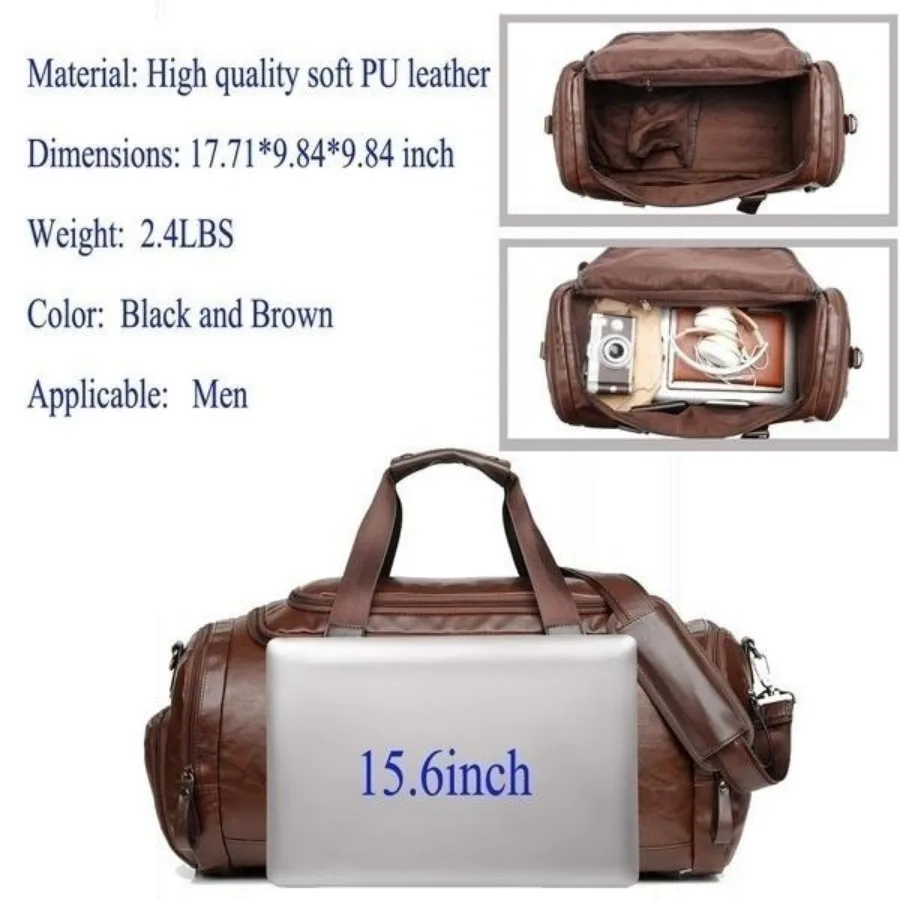 Männer Hohe Qualität Reise Weekender Taschen Sporttasche Leder Übernachtung Seesack Sport Gepäck Tote Duffle für Männer – Detail 7