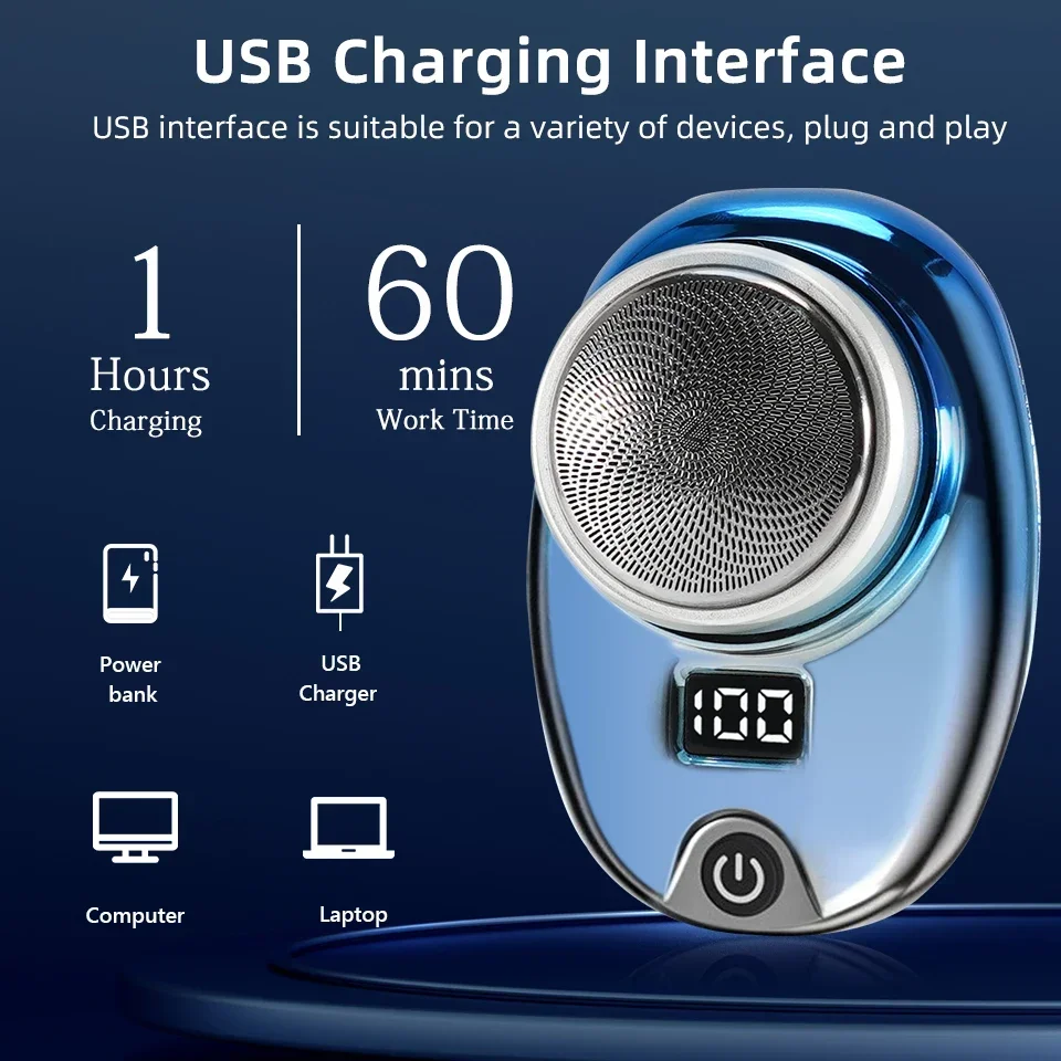 Portable Mini Electric Rechargeable Shaver Digital Power Display Mens Razor Waterproof Cordless Razor Beard Shaver for Face Body