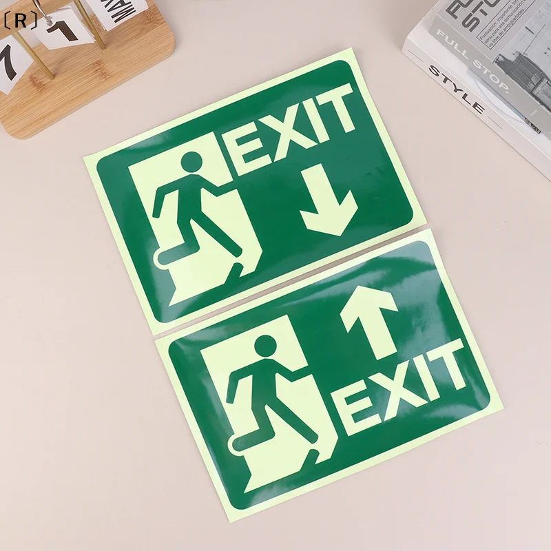 〔R〕Glow In Dark Exit Signs Luminous Security Stickers Wall Safety Adhesive Fire Evacuation Directional Night Visibility Signage