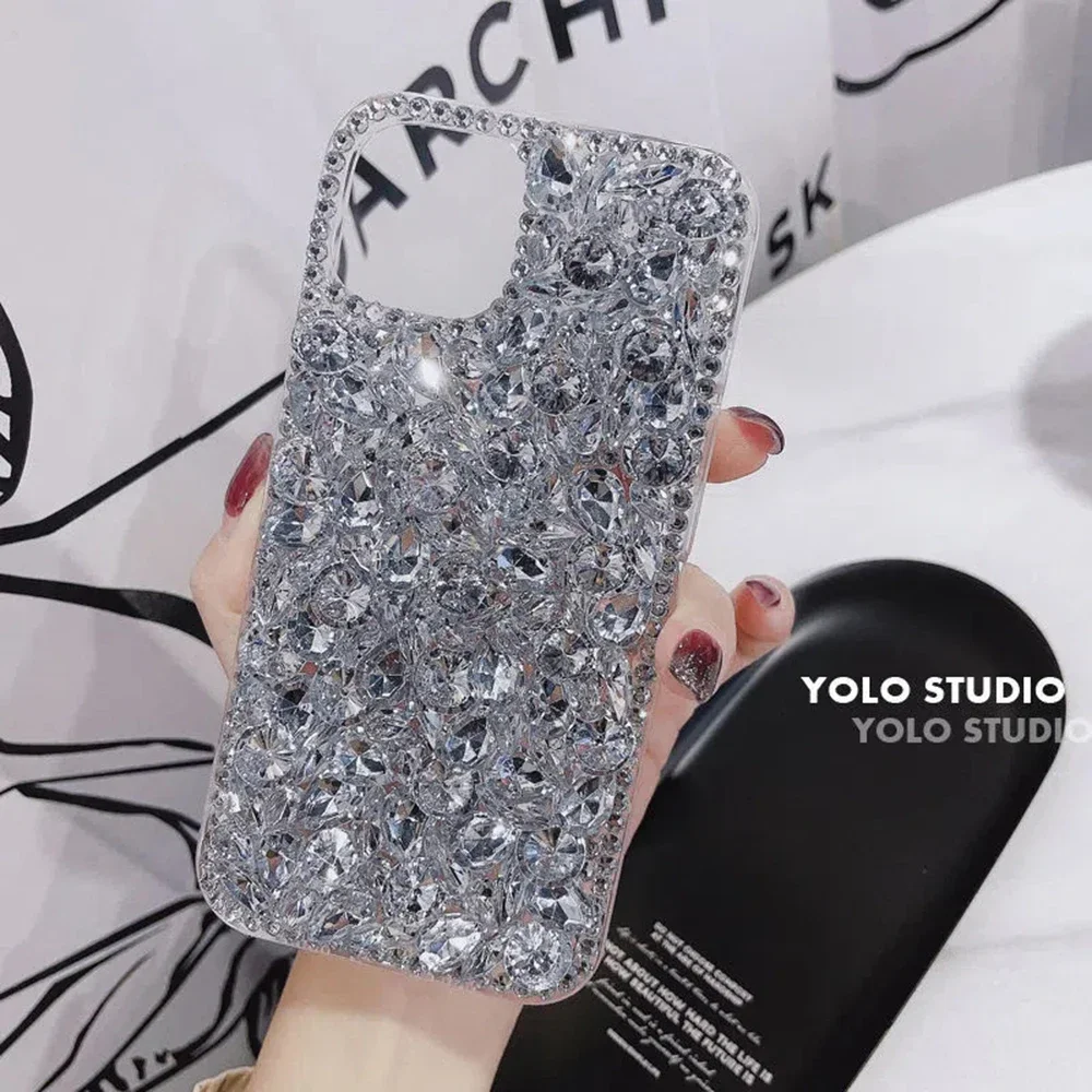 Hight Quality Diamond Camera Lens Frame Case for IPhone 14 13 12 11 Pro Max Luxury Glitter Stereoscopic Rhinestone Bumper Cover