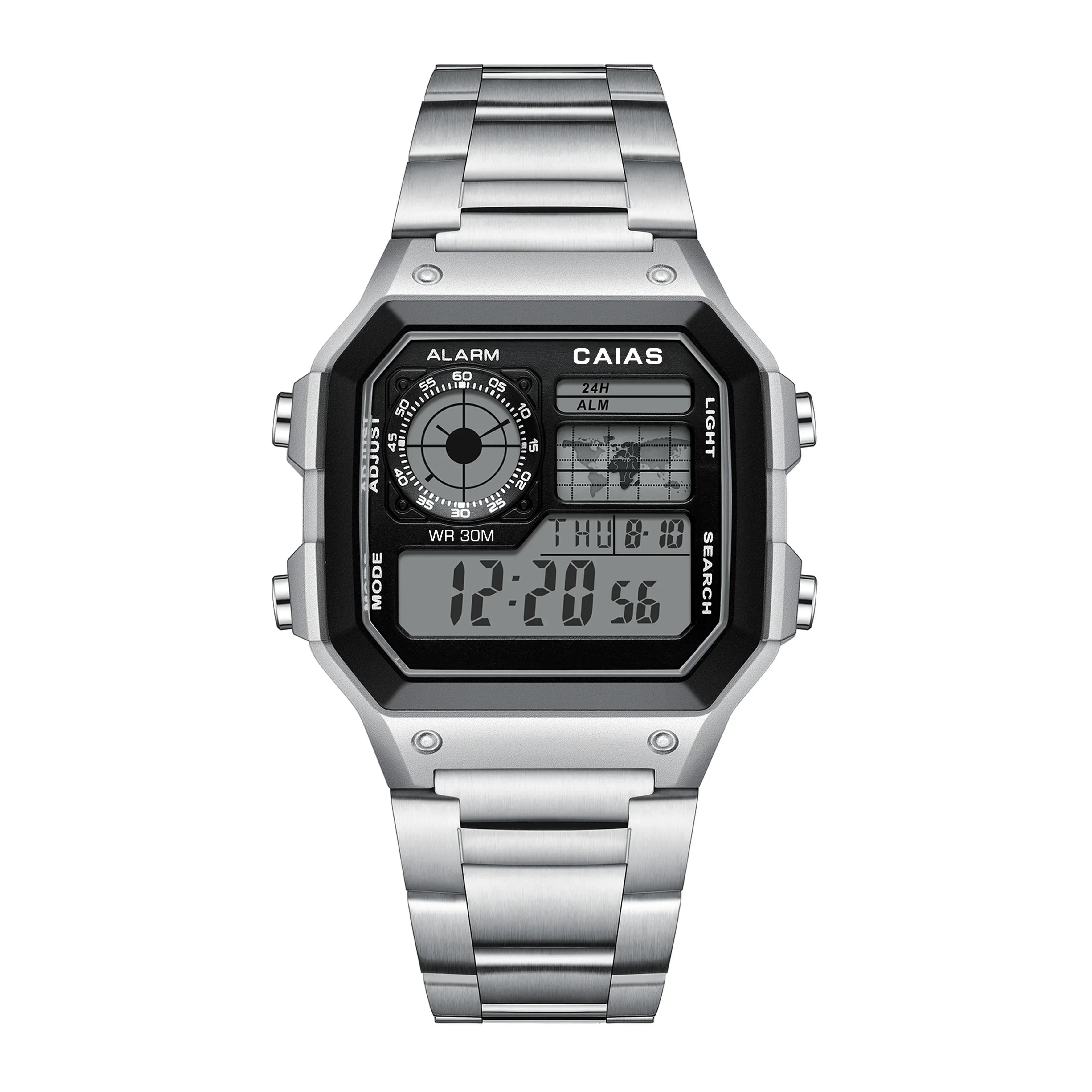 Digital 1200 Sport Electronic Unisex Watch Square LED Dial World Time Full Function Oak Series
