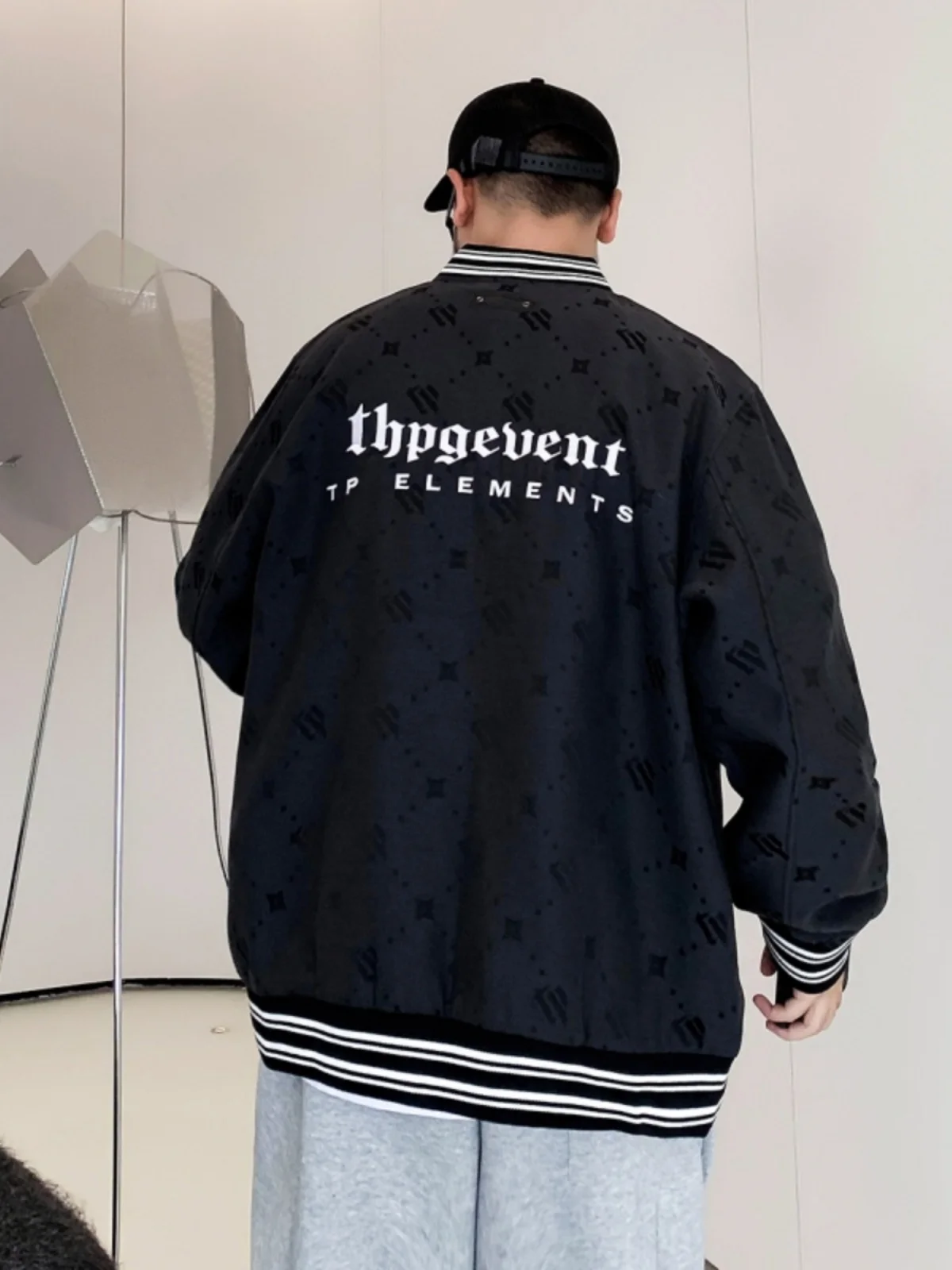 

Spring Autumn Baseball Collar Jaet Men's Loose Casual Oversize Embroidery Outerwear Windproof Polyester Long Sve Zipper