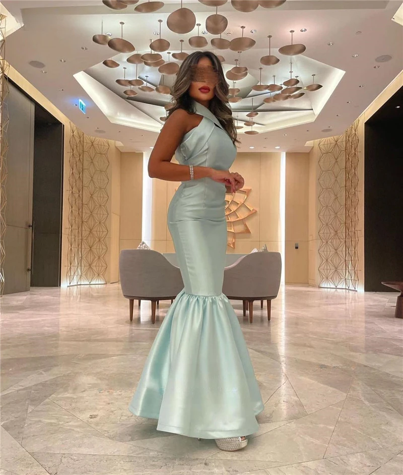 Mint Green Fishtail Evening Dresses Saudi Arabia Halter Neck Robe De Soirée Party Prom Dress 2023 فساتين مناسبة رسمية