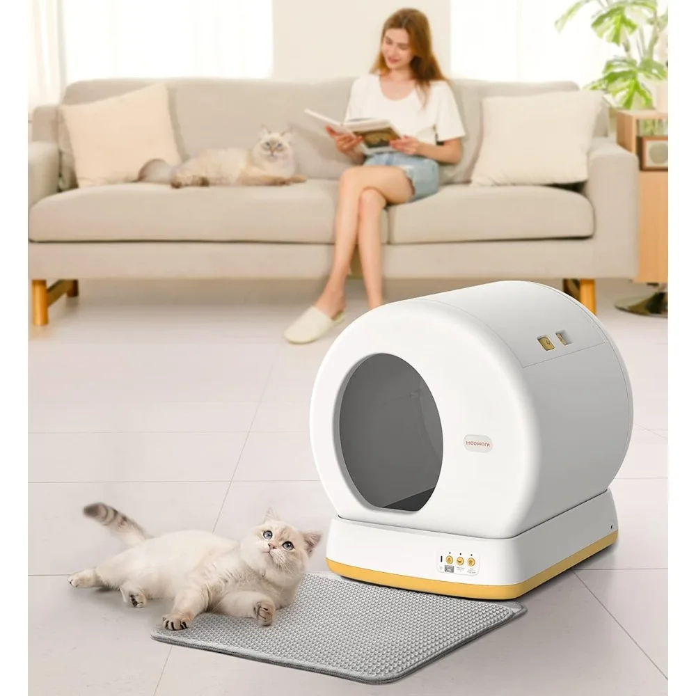 Self-Cleaning Cat Litter Box-Yellow, Advanced Safety System Automatic  Perfect for Multi Cats, Extra Large Cat Bedpans