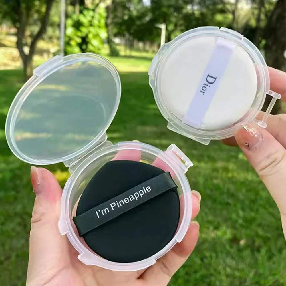 Cajas de esponjas de polvo plegables de doble capa, caja de esponjas de maquillaje vacía transparente, algodón de azúcar seco y húmedo, cojín de aire, caja pequeña portátil