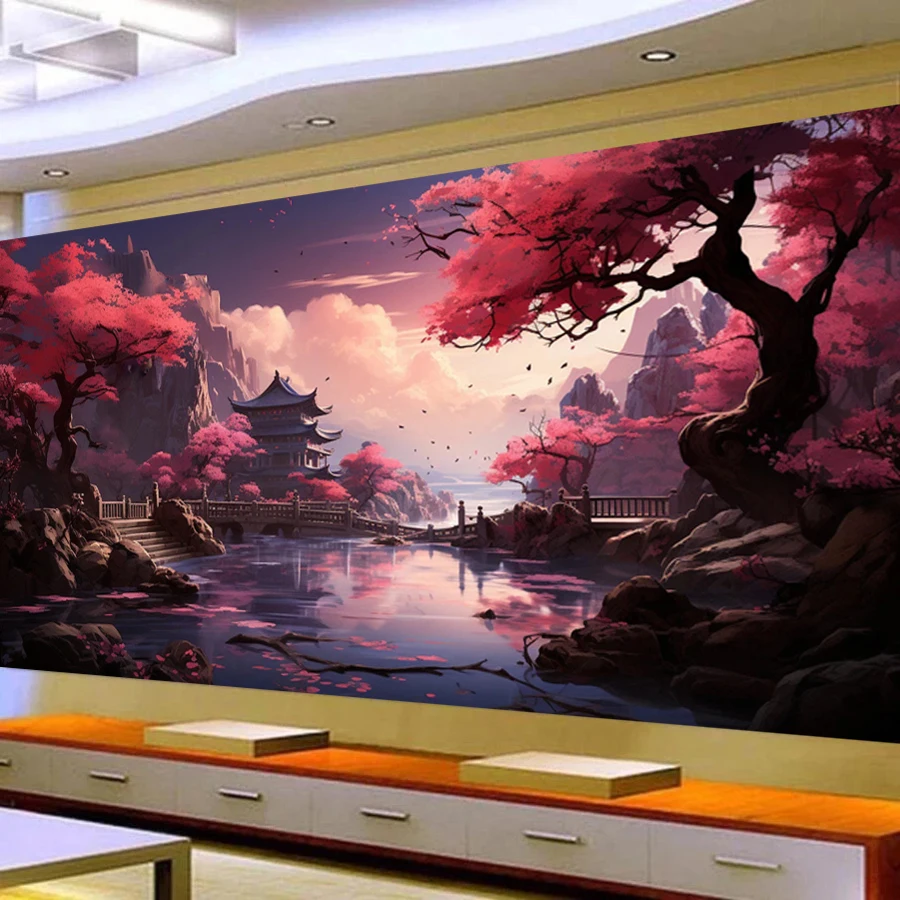 

Large Size Diy Diamond Art Painting Kits Mount Fuji Scenic Area Full Drill Mosaic Embroidery Scenery Temple Pictures Wall Decor