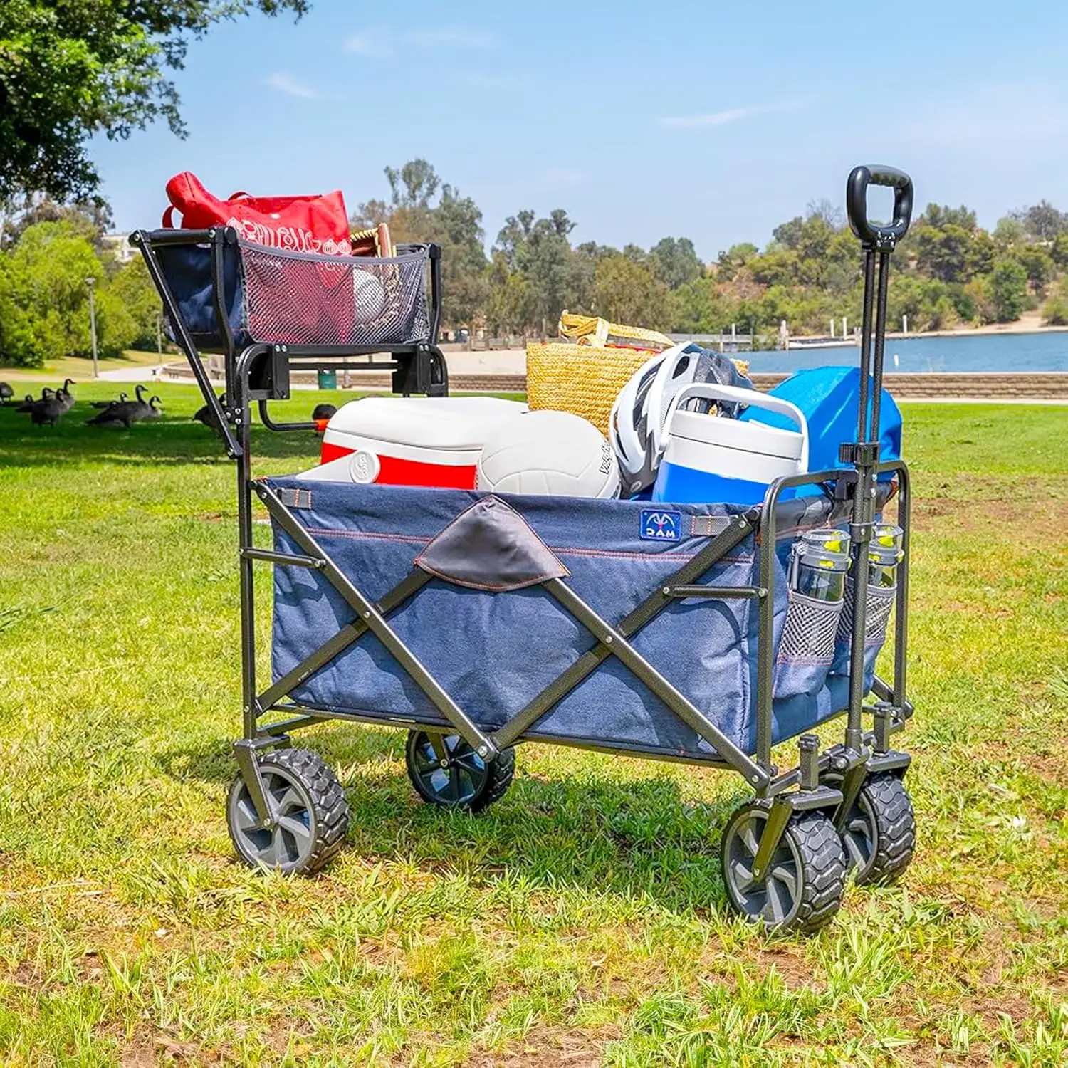 Mac Sports Push & Pull All Terrain Beach Wagon, 300 lb Capacity Wagons Carts Foldable, Collapsible Wagon, Grocery Cart Foldable