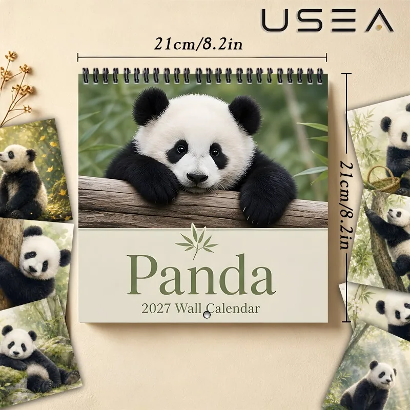 2027 Wall Calendar,Monthly Planner & Habit Tracker, Twin Wire Spiral Bound, Charming Panda Wildlife Themed, Ideal Gift