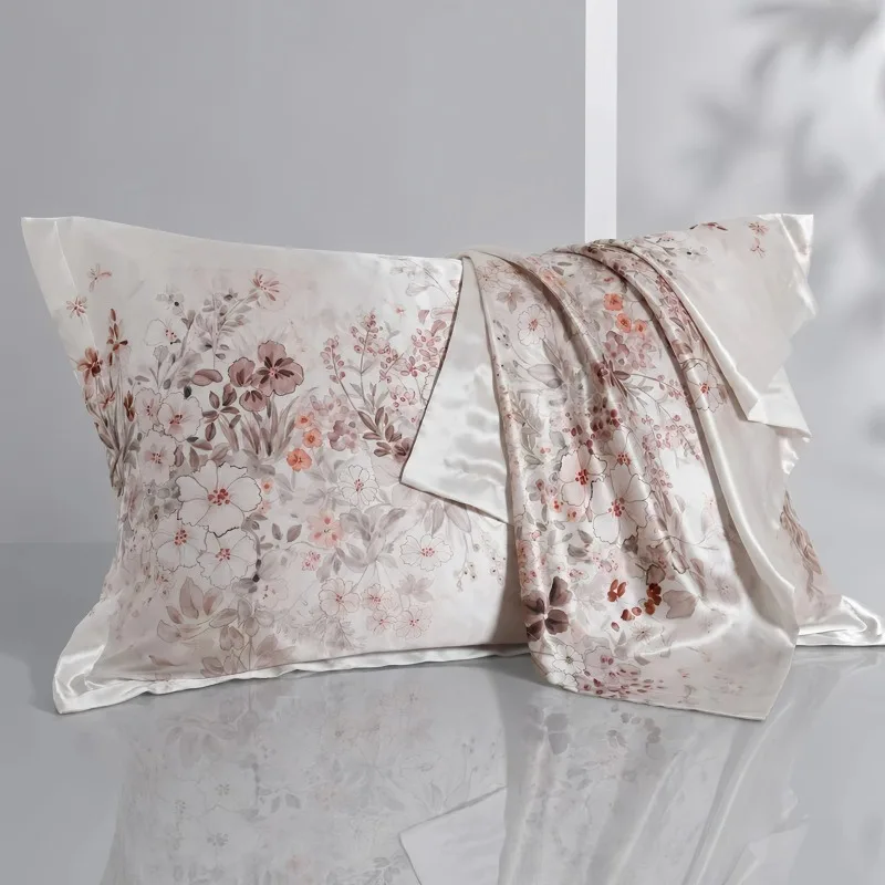 40 Momme Mulberry Silk Pillowcase 48x74cm Silk Front Polyester Back Pillow Case Digital Printed Skin-Friendly Women Sleep Travel