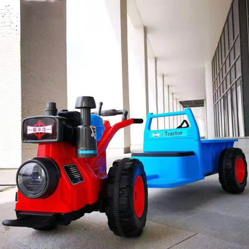 Children's Mini Dongfanghong Walk-behind Tractor Electric Car Can Sit on A Double 1-6 Year Old Boy and Girl Child Travel Trailer